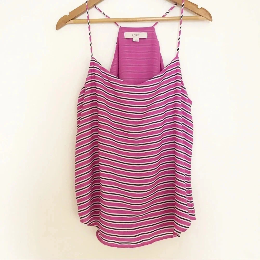 🍁 LOFT | Pink striped trapeze tank blouse